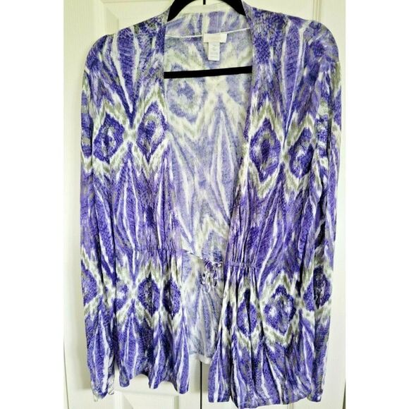 Chico's 2 Purple And Gray Lightweight Sweater Front Tie Size Large 12/14‎ - Picture 1 of 5